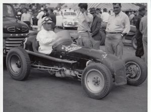 Duke Nalon in the Caruso Stretched Supercharged Midget Sprint car at Williams Grove, Pennsylvania 1952